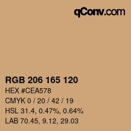 颜色代码: RGB 206 165 120 | qconv.com