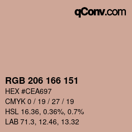 Color code: RGB 206 166 151 | qconv.com