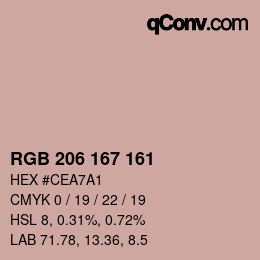Color code: RGB 206 167 161 | qconv.com