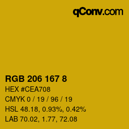 Color code: RGB 206 167 8 | qconv.com