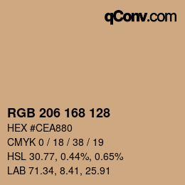 Color code: RGB 206 168 128 | qconv.com