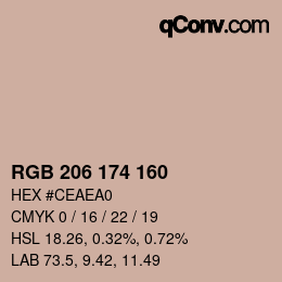 Color code: RGB 206 174 160 | qconv.com