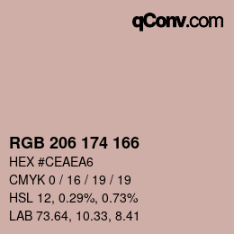 Color code: RGB 206 174 166 | qconv.com