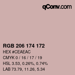 カラーコード: RGB 206 174 172 | qconv.com