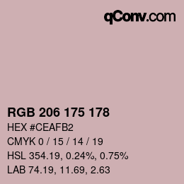 Color code: RGB 206 175 178 | qconv.com