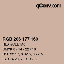 Color code: RGB 206 177 160 | qconv.com