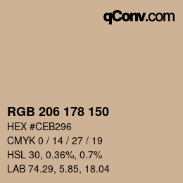 Color code: RGB 206 178 150 | qconv.com