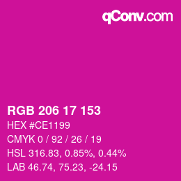 Color code: RGB 206 17 153 | qconv.com