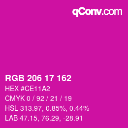 Color code: RGB 206 17 162 | qconv.com