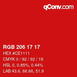 Color code: RGB 206 17 17 | qconv.com