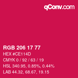 カラーコード: RGB 206 17 77 | qconv.com