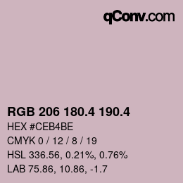 カラーコード: RGB 206 180.4 190.4 | qconv.com
