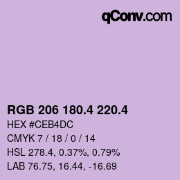 カラーコード: RGB 206 180.4 220.4 | qconv.com