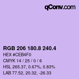 カラーコード: RGB 206 180.8 240.4 | qconv.com