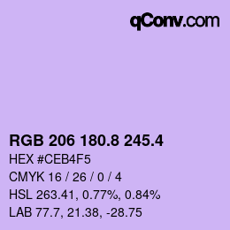 カラーコード: RGB 206 180.8 245.4 | qconv.com