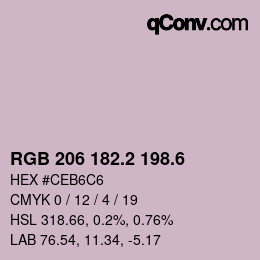 カラーコード: RGB 206 182.2 198.6 | qconv.com