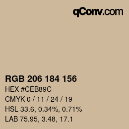 Color code: RGB 206 184 156 | qconv.com