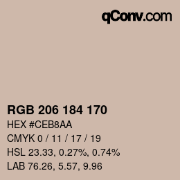 カラーコード: RGB 206 184 170 | qconv.com