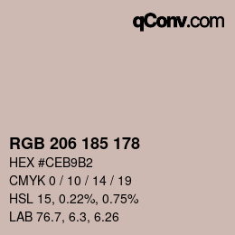 Color code: RGB 206 185 178 | qconv.com
