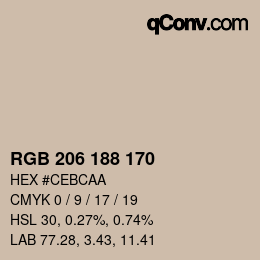 Color code: RGB 206 188 170 | qconv.com