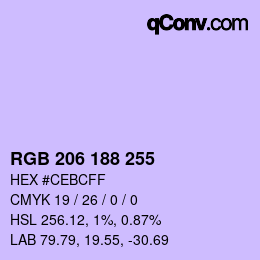 Color code: RGB 206 188 255 | qconv.com