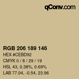 Color code: RGB 206 189 146 | qconv.com