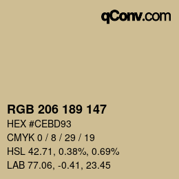 Color code: RGB 206 189 147 | qconv.com