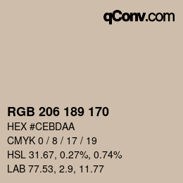 Color code: RGB 206 189 170 | qconv.com