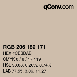 Color code: RGB 206 189 171 | qconv.com