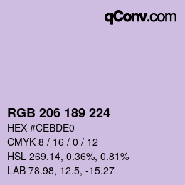 Color code: RGB 206 189 224 | qconv.com