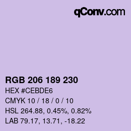 Color code: RGB 206 189 230 | qconv.com