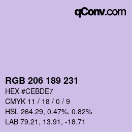 Color code: RGB 206 189 231 | qconv.com