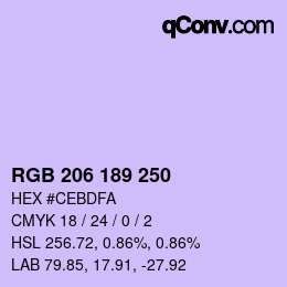 カラーコード: RGB 206 189 250 | qconv.com