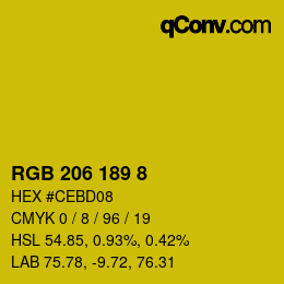 Farbcode: RGB 206 189 8 | qconv.com
