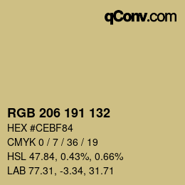 Color code: RGB 206 191 132 | qconv.com