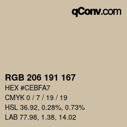 颜色代码: RGB 206 191 167 | qconv.com