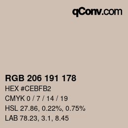 カラーコード: RGB 206 191 178 | qconv.com