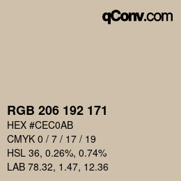 Color code: RGB 206 192 171 | qconv.com