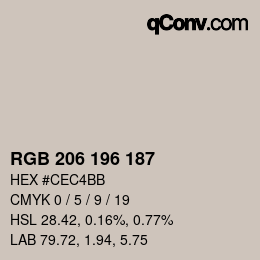 颜色代码: RGB 206 196 187 | qconv.com