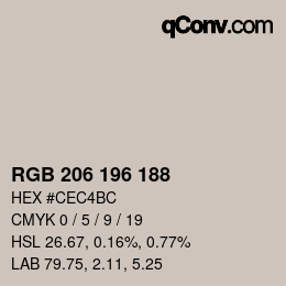 Color code: RGB 206 196 188 | qconv.com