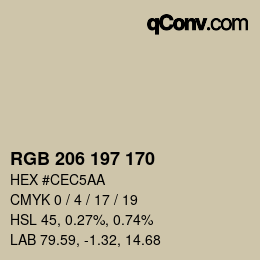 カラーコード: RGB 206 197 170 | qconv.com