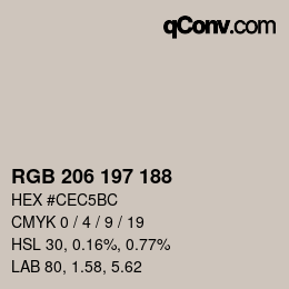Color code: RGB 206 197 188 | qconv.com