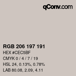 カラーコード: RGB 206 197 191 | qconv.com