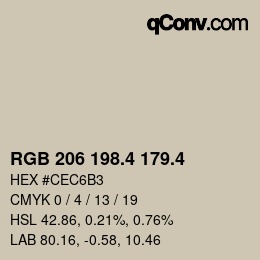 カラーコード: RGB 206 198.4 179.4 | qconv.com