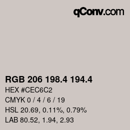 カラーコード: RGB 206 198.4 194.4 | qconv.com