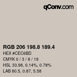 カラーコード: RGB 206 198.8 189.4 | qconv.com