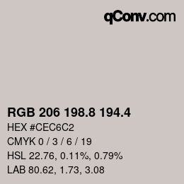 カラーコード: RGB 206 198.8 194.4 | qconv.com