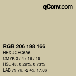 Color code: RGB 206 198 166 | qconv.com