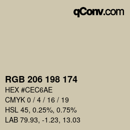 Color code: RGB 206 198 174 | qconv.com