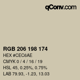 Color code: RGB 206 198 174 | qconv.com